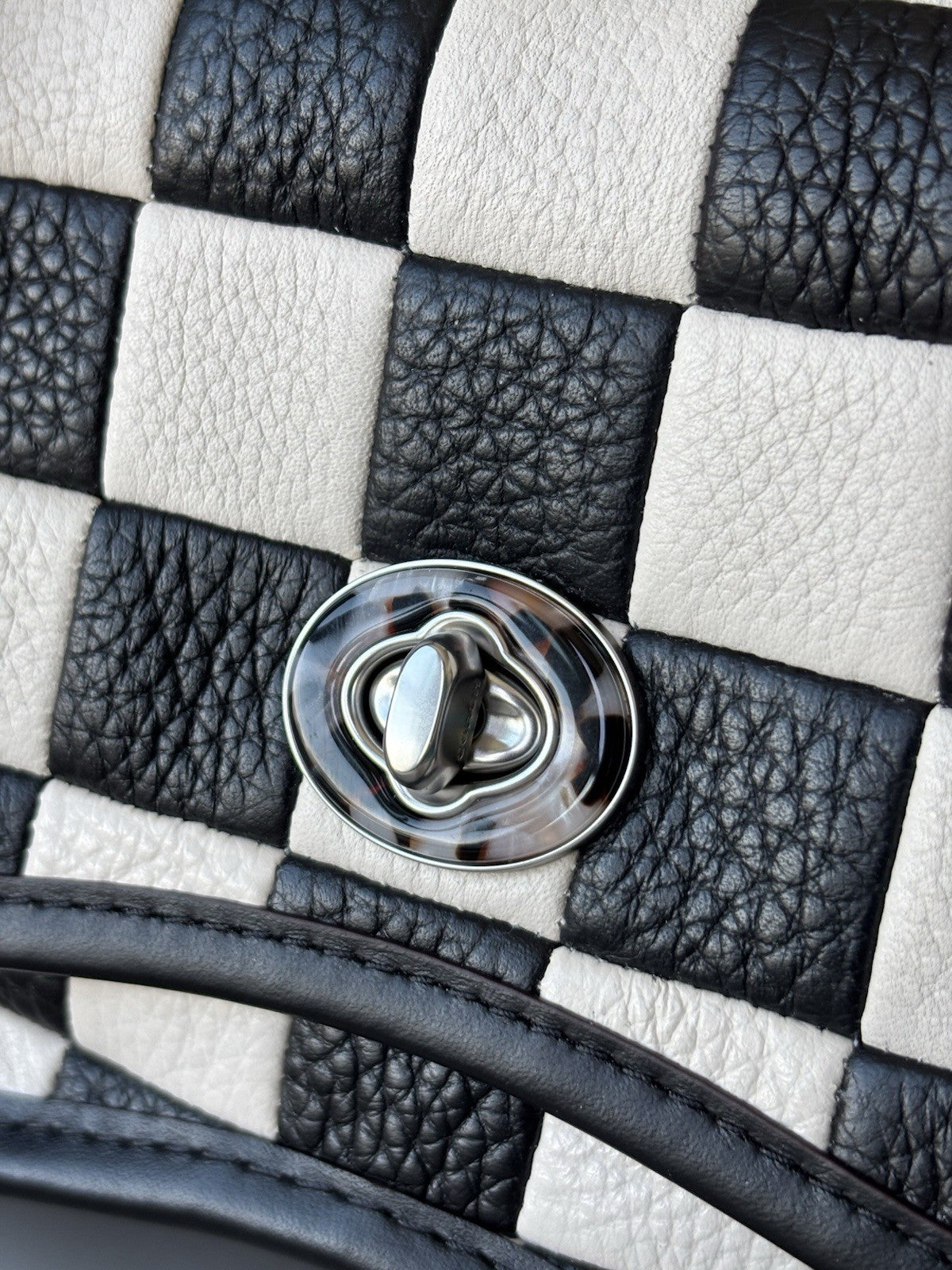 COACH Coachtopia Wavy Dinky Crossbody Bag Black/white Checkerboard Check Leather
