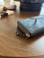 COACH Accordion Zip Wallet Metallc Gray Leather Signature Jacquard (org $198)