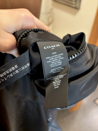 Designer COACH Lamb Leather Jacket Reversible W/ Hood Navy/BLK Sz 48 (Org $1295)