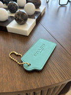 COACH Designer “I Love You” Leather Hanging Tag Bag Charm Fob Teal Blue Silver