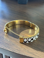 COACH 1999 Bangle Bracelet Vintage Black/Gold Chain Clasp Signature C Logo