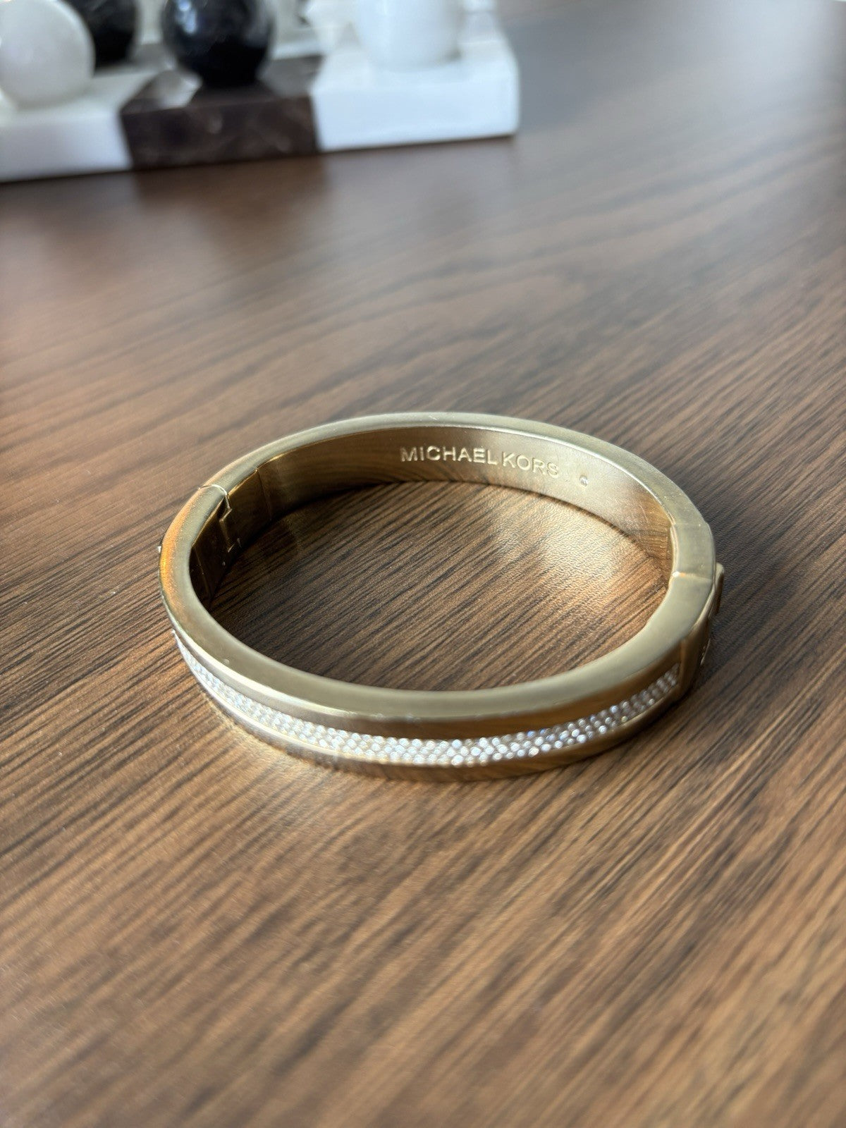 MICHAEL KORS Brand Gold Pave Crystal Fulton Bangle Bracelet MK Signed (org $195)