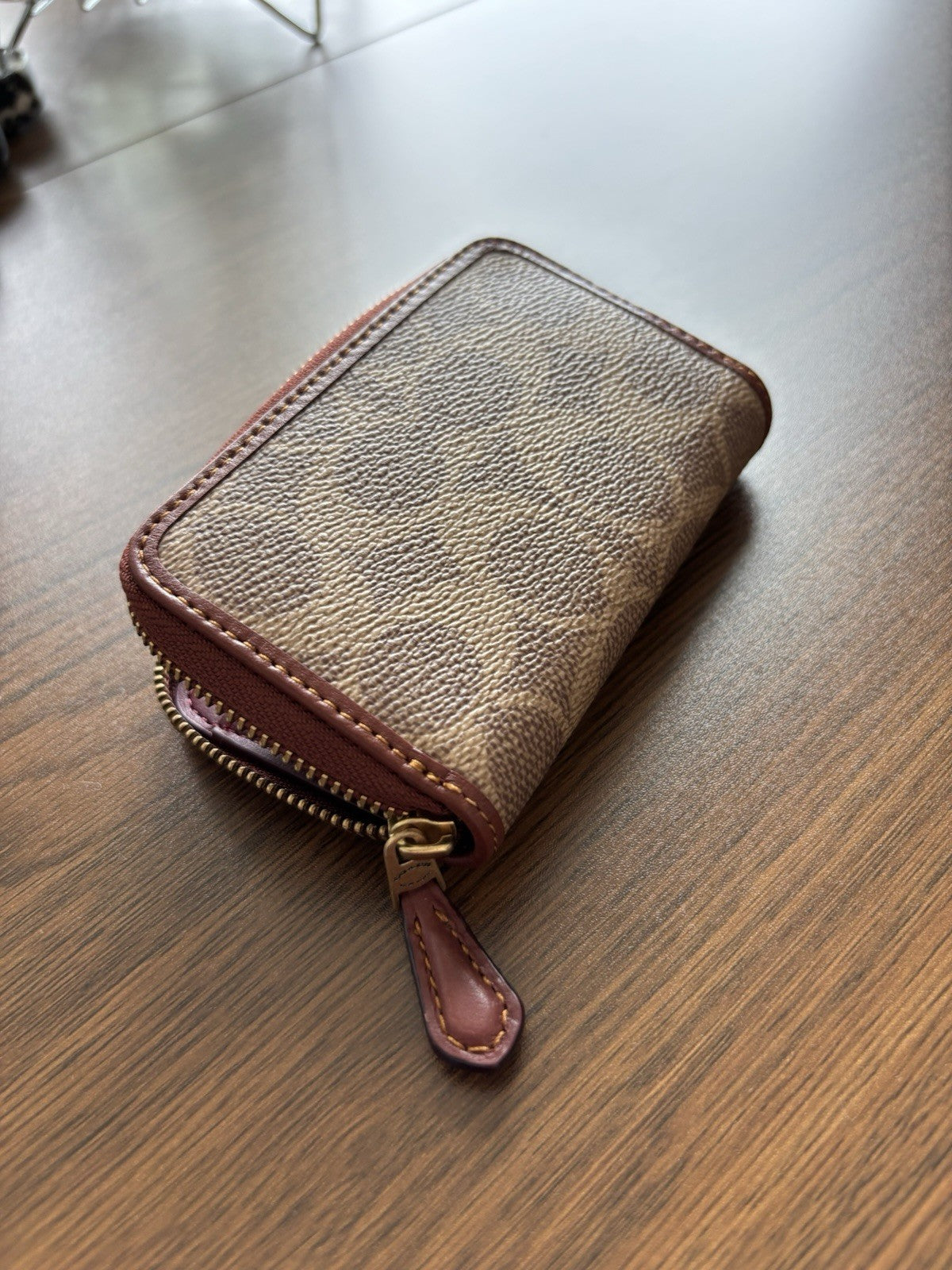 NWT designer COACH Small Zip Wallet Coin/Card Case Signature Tan/rust (org $95)