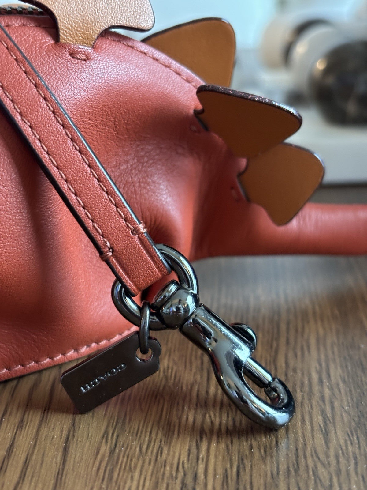COACH Steggy Dino Dinosaur Leather Zip Coin Case Vermillion Orange (org $295)