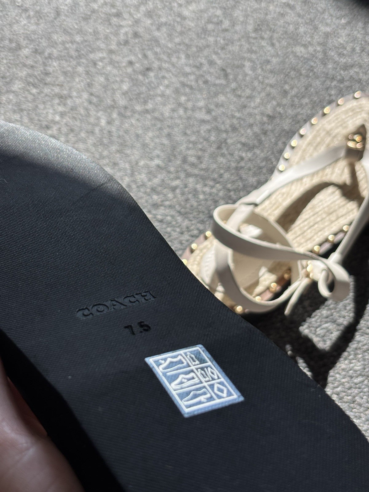 NEW Designer COACH Gracey Leather Studs Sandals w/ Jute Rope Size 7.5 (org $225)