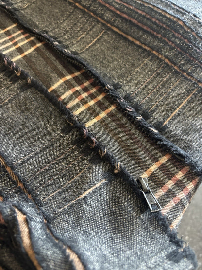 BABETTE 2006 Designer San Francisco Plaid Wool Blend Jacket Gray Zip Up Blazer