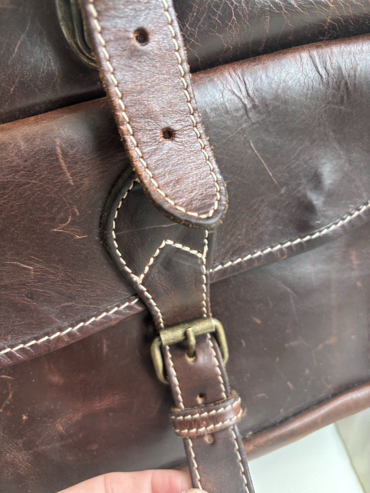 VINTAGE Classic Real Cow Hide Leather Backpack Daypack Brass Hardware Buckles