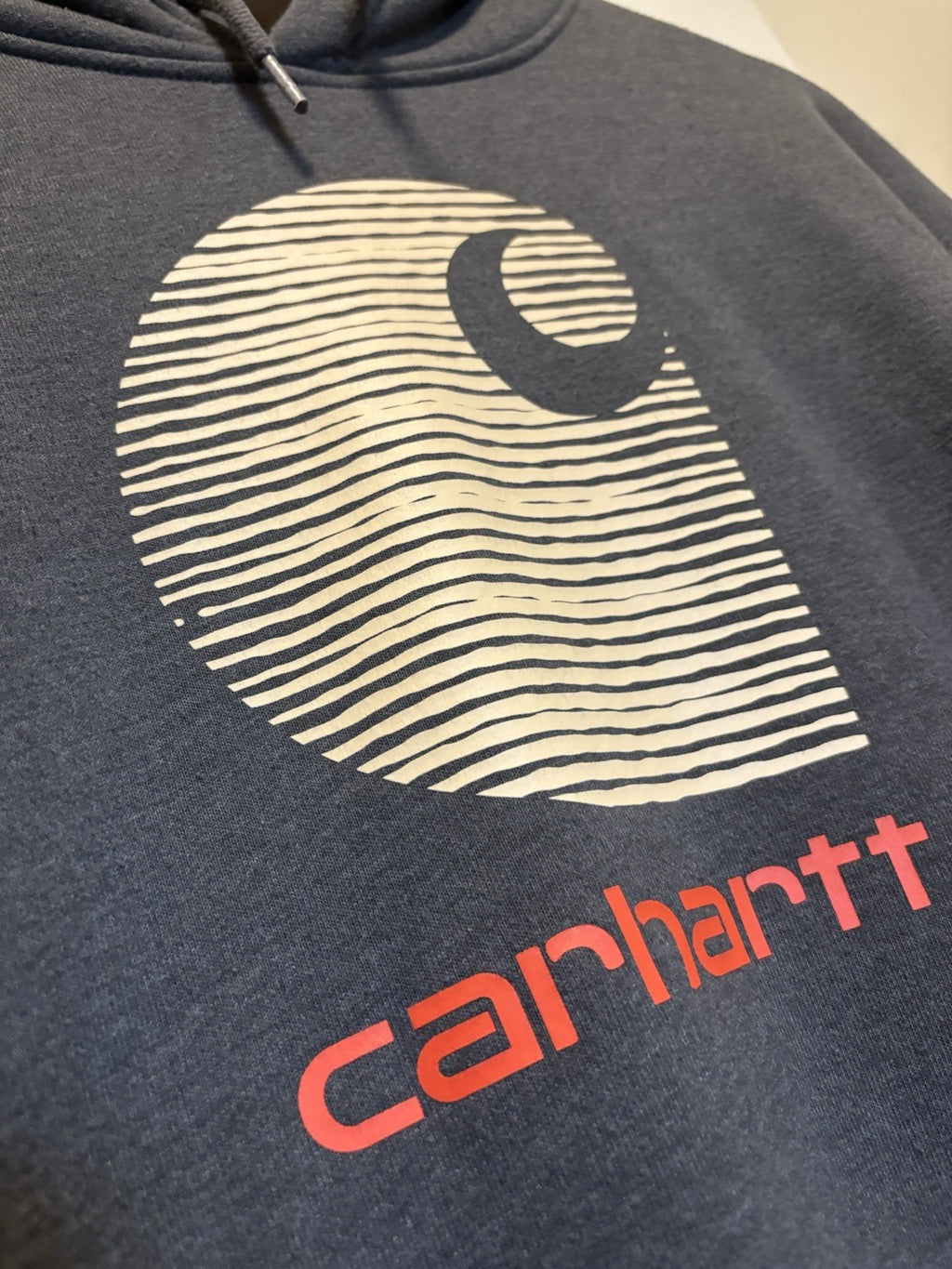 CARHARTT Rain Defender Hoodie Sweatshirt Heavyweight Grey Mens XL Orange Logo
