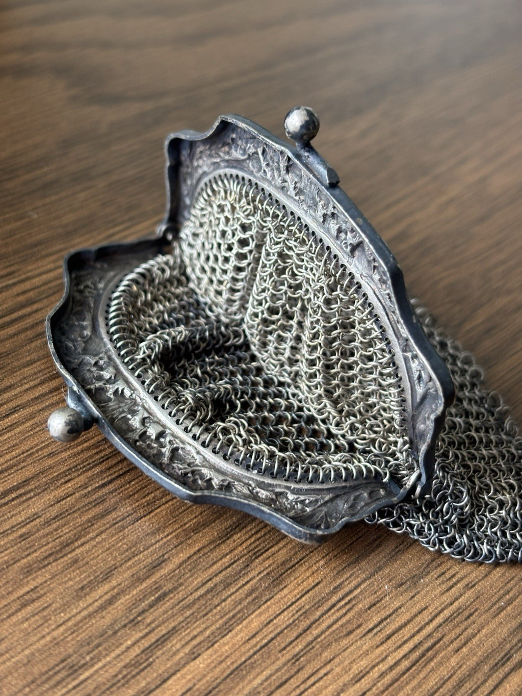 ANTIQUE Victorian Edwardian Chainmail Coin Purse Kiss-lock Pouch Silver Tone Bag