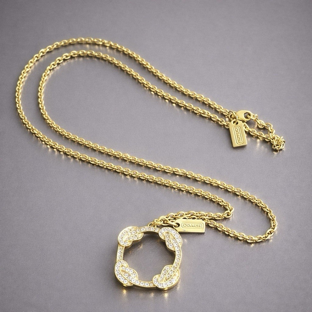 COACH Vintage Gold Plated Pave Crystal Knot Pendant Long Necklace (org $125)