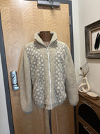 COACH Runway Sherpa Fur Coat Jacket Zip Signature Print Cream Size L (org $695)