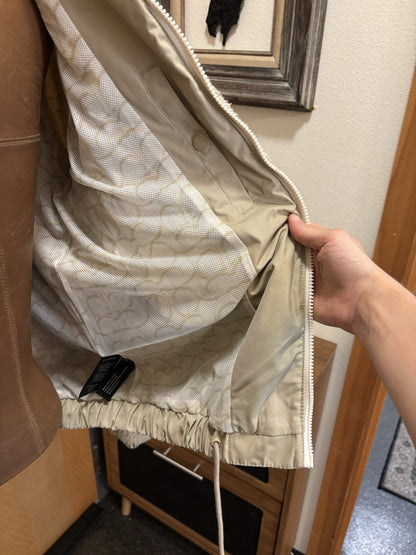 New COACH Runway Sherpa Fur Coat Jacket Zip Signature Print Cream Size L ($695)