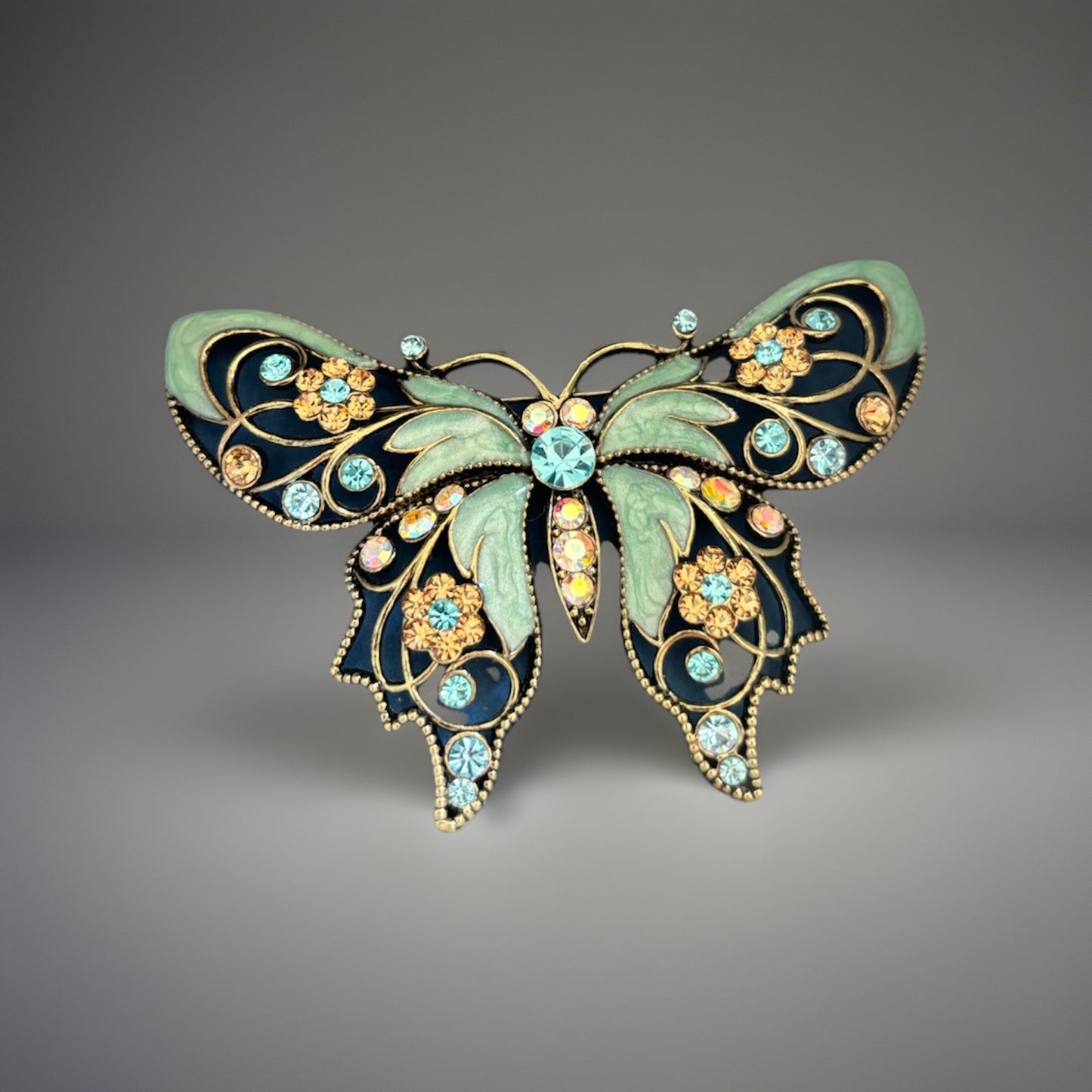 NEW Nina Ricci For Avon Butterfly Brooch - 1980s Vintage Enamel filigree W/ Box