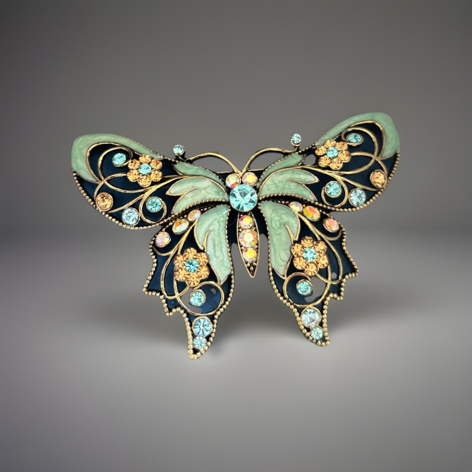 NEW Nina Ricci For Avon Butterfly Brooch - 1980s Vintage Enamel filigree W/ Box