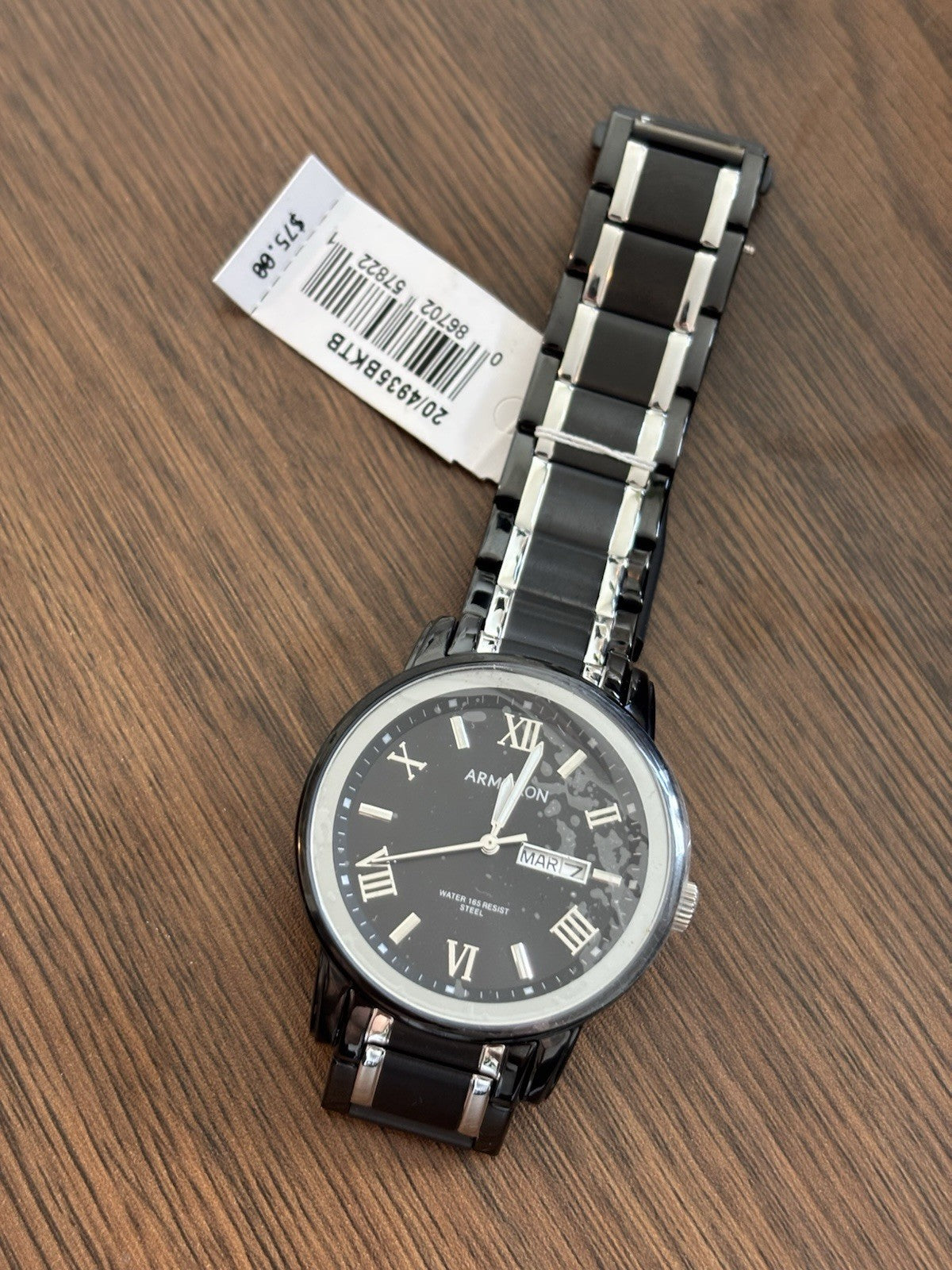 ARMITRON Quartz Men Watch WR50m Day/Date Two Tone Black Silver 41mm NWT(org $75)