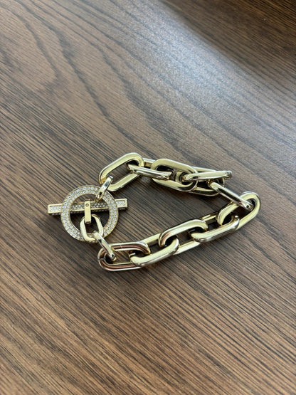 MICHAEL KORS Designer City Scape Gold Chain Crystal Bracelet Logo 8in (org $75)