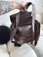 VINTAGE Classic Real Cow Hide Leather Backpack Daypack Brass Hardware Buckles