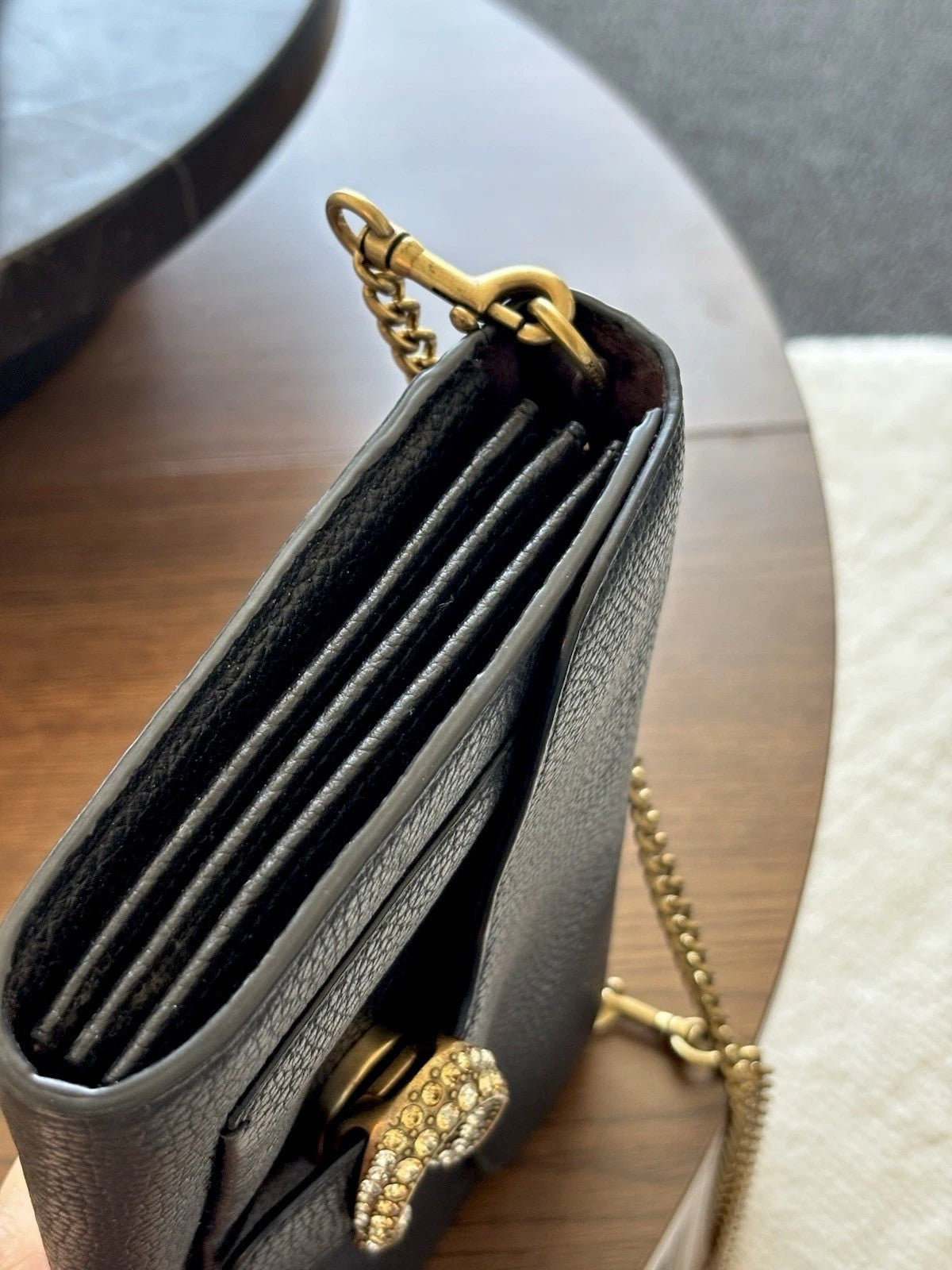 COACH Tabby Chain Clutch Pave Stones C Buckle Black Pebbled Leather (org $395)