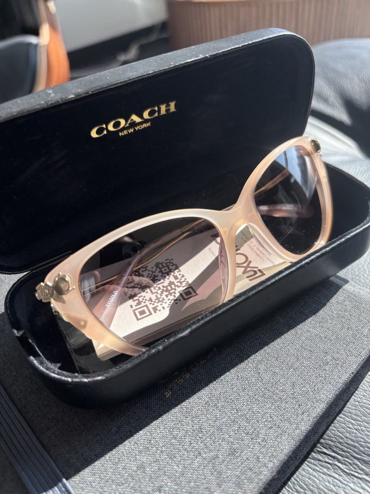NEW Designer COACH Retail Light Pink Sunglasses Brass Flower Hardware (org $197)