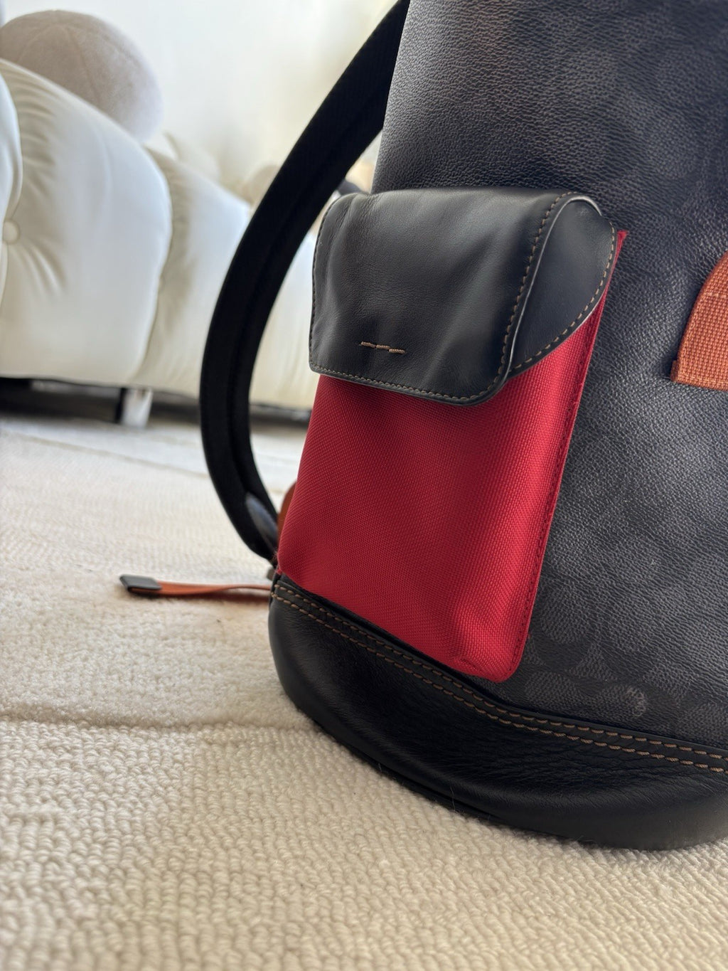 Designer COACH Rivington Backpack Rucksack Signature Leather Red/ Blk (org $595)