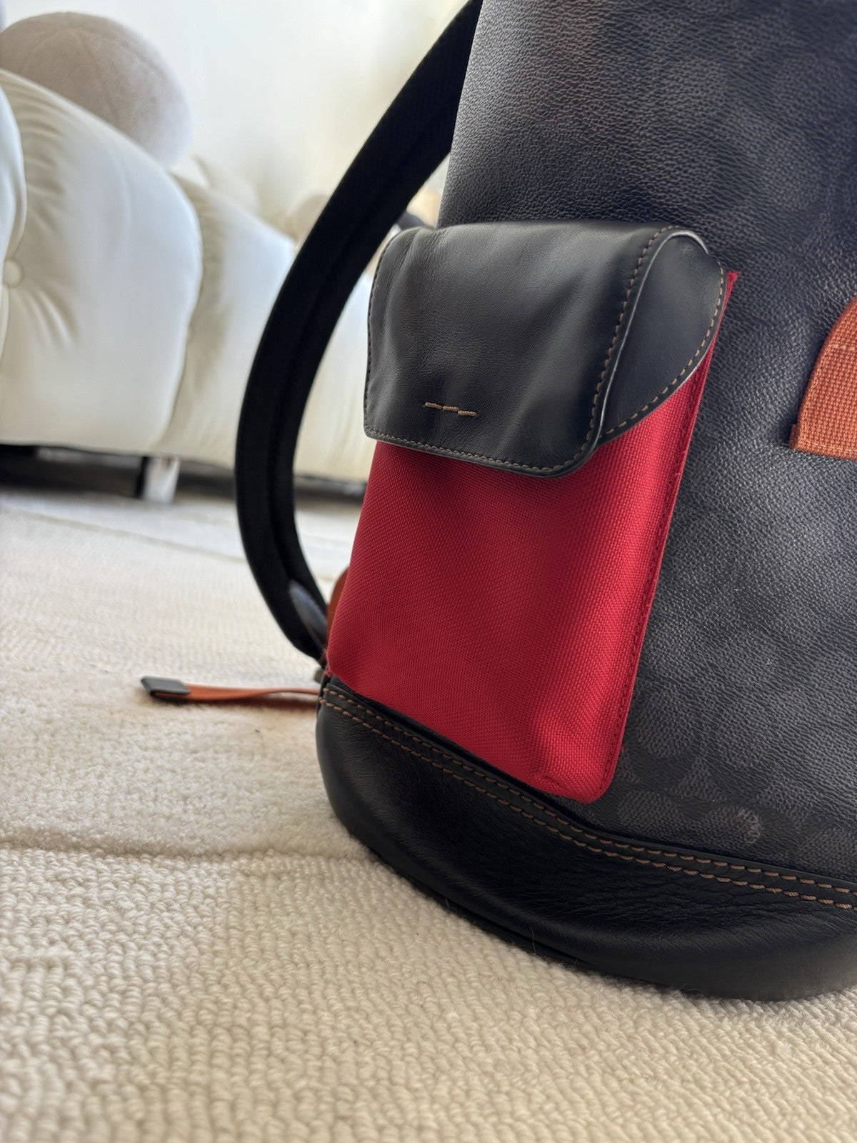 Designer COACH Rivington Backpack Rucksack Signature Leather Red/ Blk (org $595)