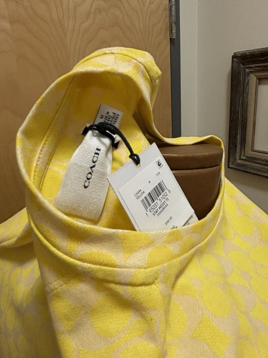 COACH Designer T Shirt Retro Fuzzy Graphic “Stay Messy” Yellow Size M (org $150)