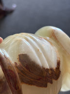 VINTAGE Banded Onyx Stone Candle Holder Green Brown White Natural Marble 3.5 in