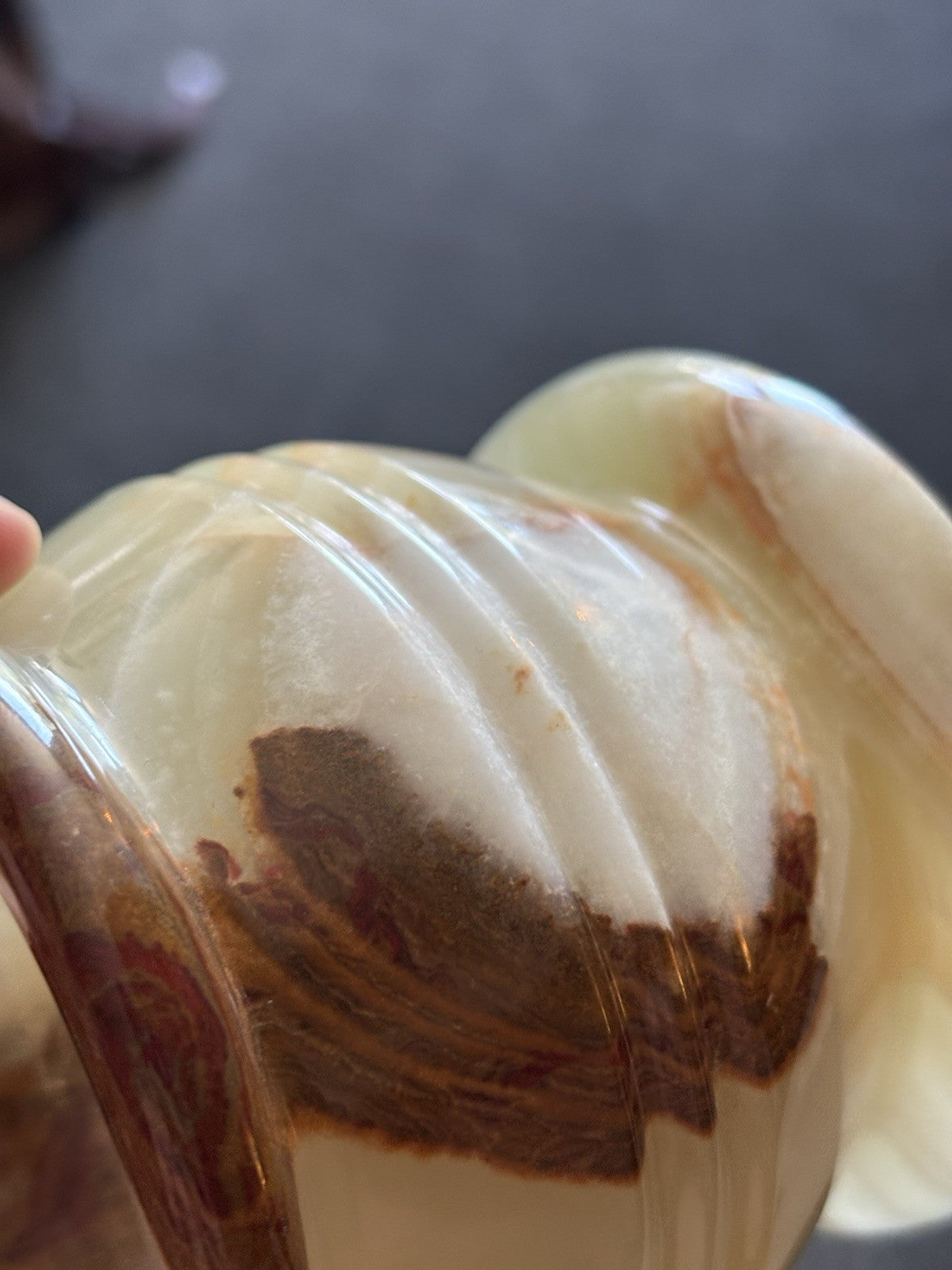 VINTAGE Banded Onyx Stone Candle Holder Green Brown White Natural Marble 3.5 in