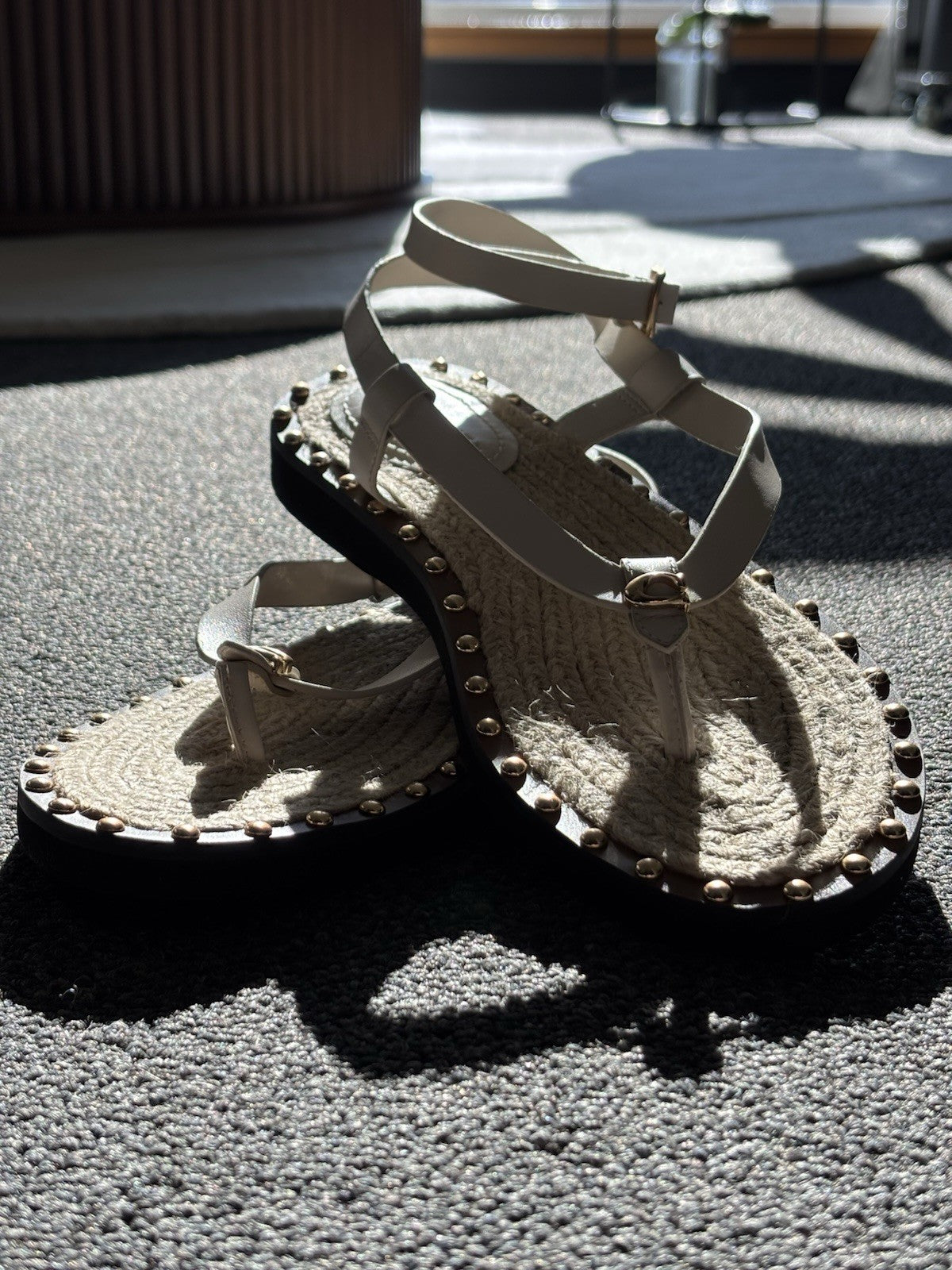 NEW Designer COACH Gracey Leather Studs Sandals w/ Jute Rope Size 7.5 (org $225)