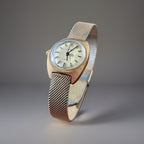 VINTAGE 1971 Timex Electric Ladies Wrist Watch Gold Tone Dial Deco Mesh Bracelet