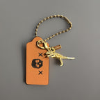 COACH Designer Gold Rexy Charm + Skull Bones Brown Leather Hanging Tag Bag Fob