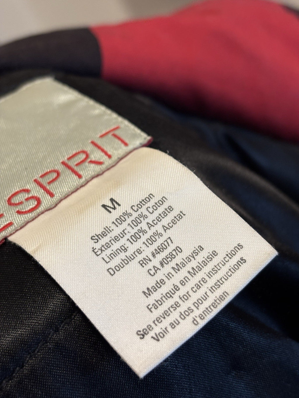 ESPRIT 1990’s Vintage Red/Black Checkered Toggle Coat Jacket 100% Cotton Medium