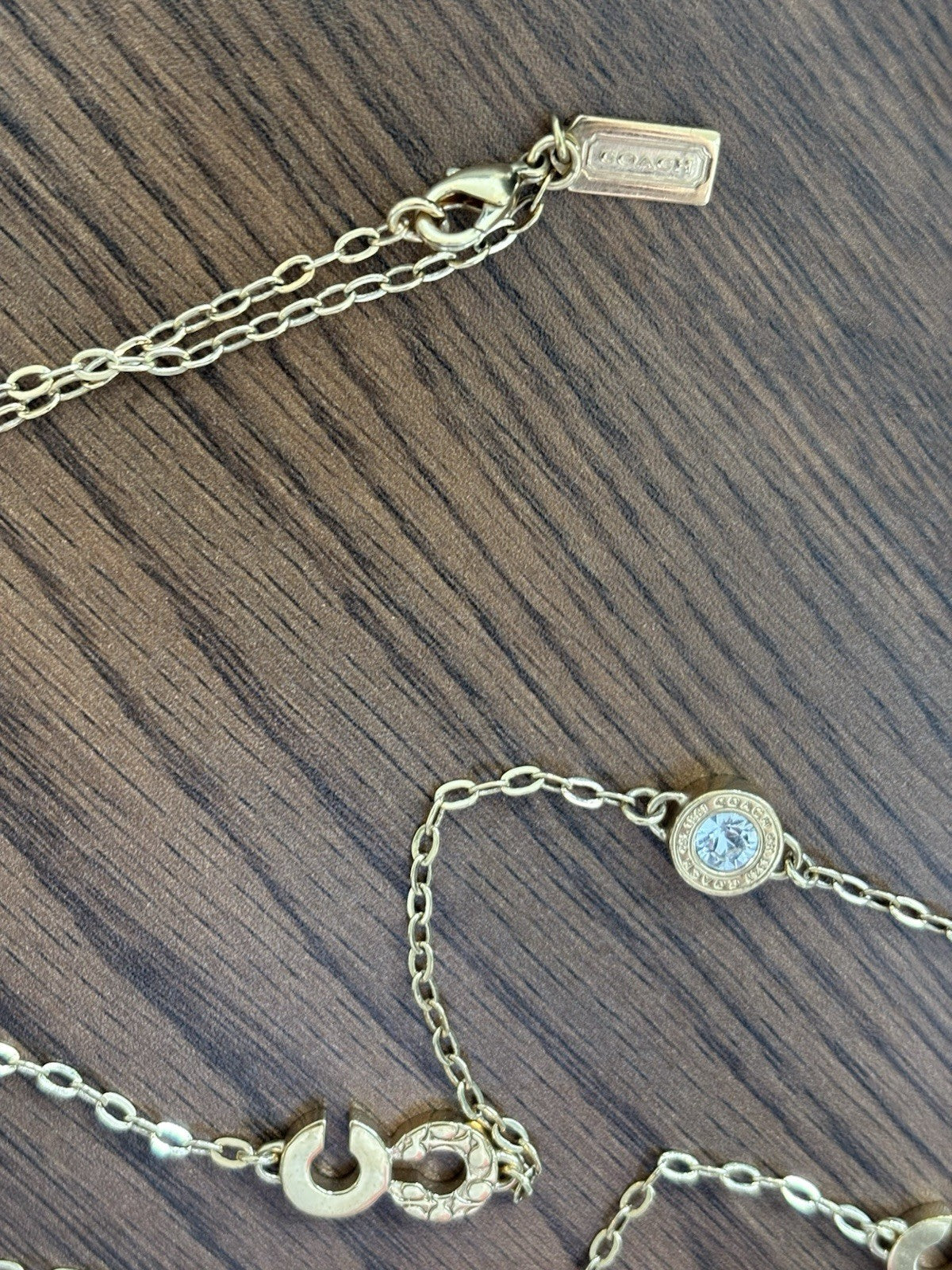 Great COACH Vintage Signature C Gold Plated Crystal Mix Chain Logo Long Necklace