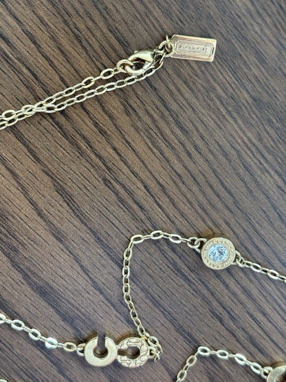 Great COACH Vintage Signature C Gold Plated Crystal Mix Chain Logo Long Necklace