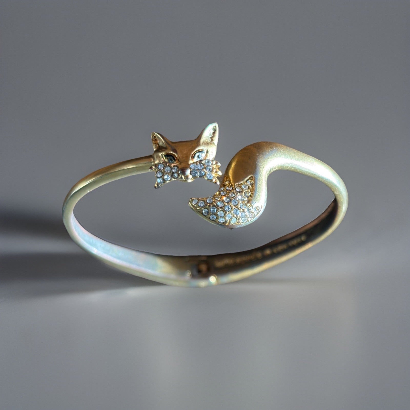 KATE SPADE Designer Bracelet Gold Tone 7'' Cubic Zirconia Animal Fox Hinged Cuff
