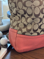 COACH Park Signature Khaki Hobo Handbag Crossbody Orange Pink Leather (org $395)