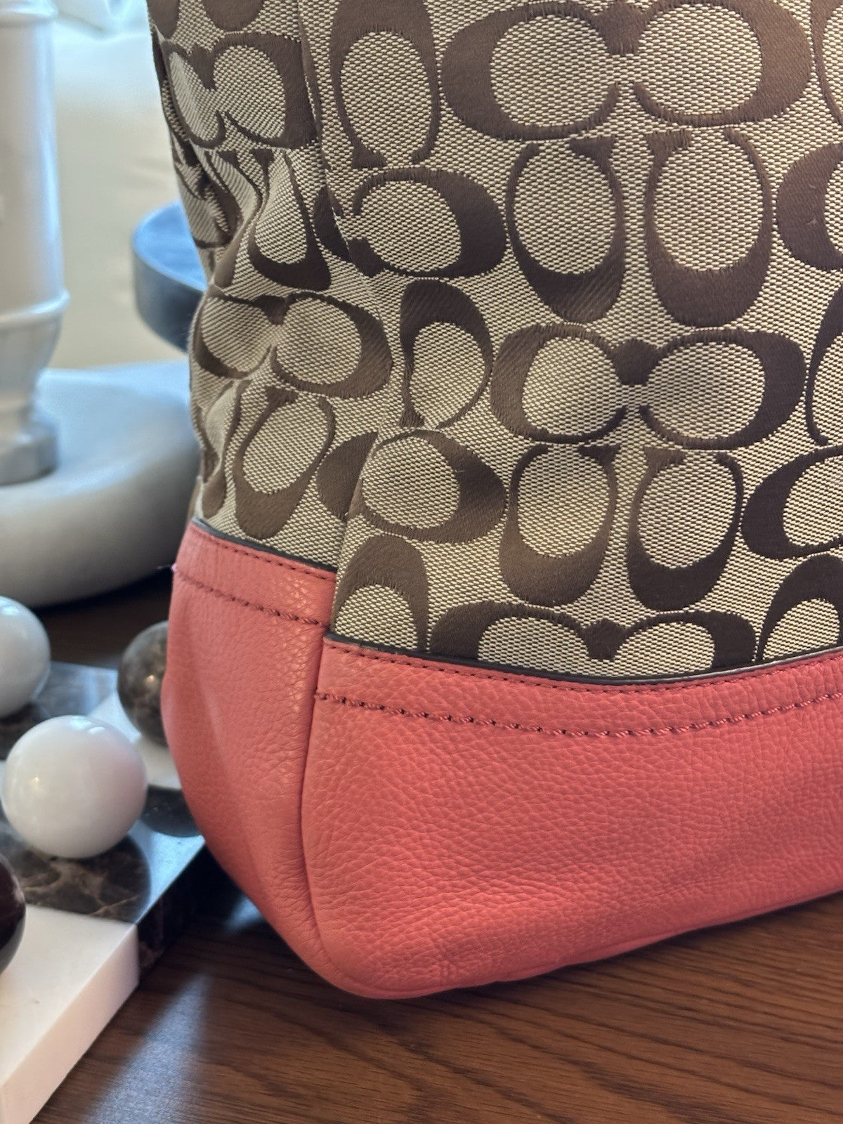 COACH Park Signature Khaki Hobo Handbag Crossbody Orange Pink Leather (org $395)
