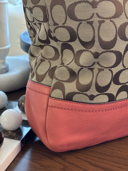 COACH Park Signature Khaki Hobo Handbag Crossbody Orange Pink Leather (org $395)
