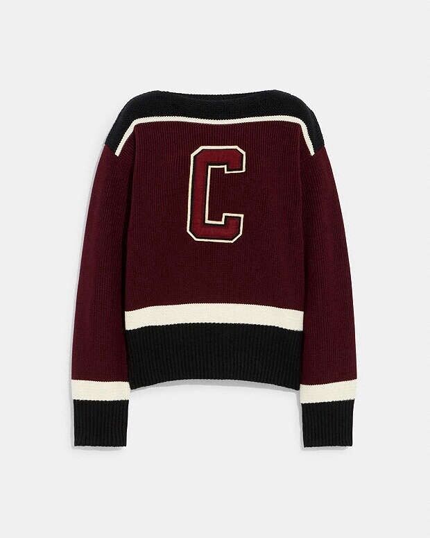 COACH Retro-Inspired Cheerleader Top Wool Knit Varsity Stripes Letterman ($450)