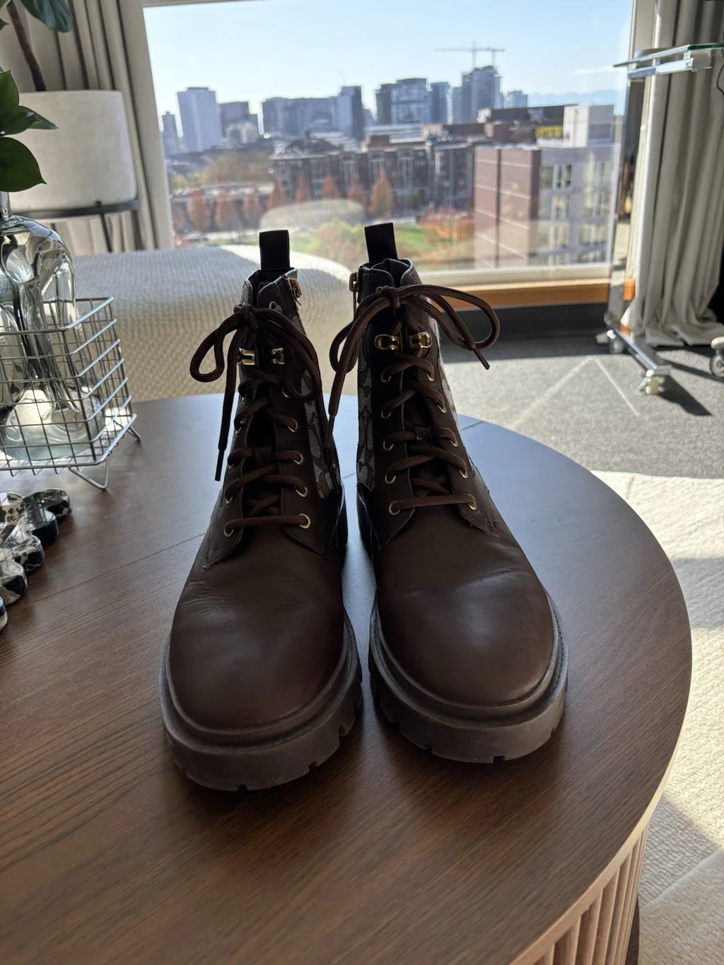 COACH Brand Citysole Combat Boot Leather Signature Oak Maple Size 10.5(org $350)