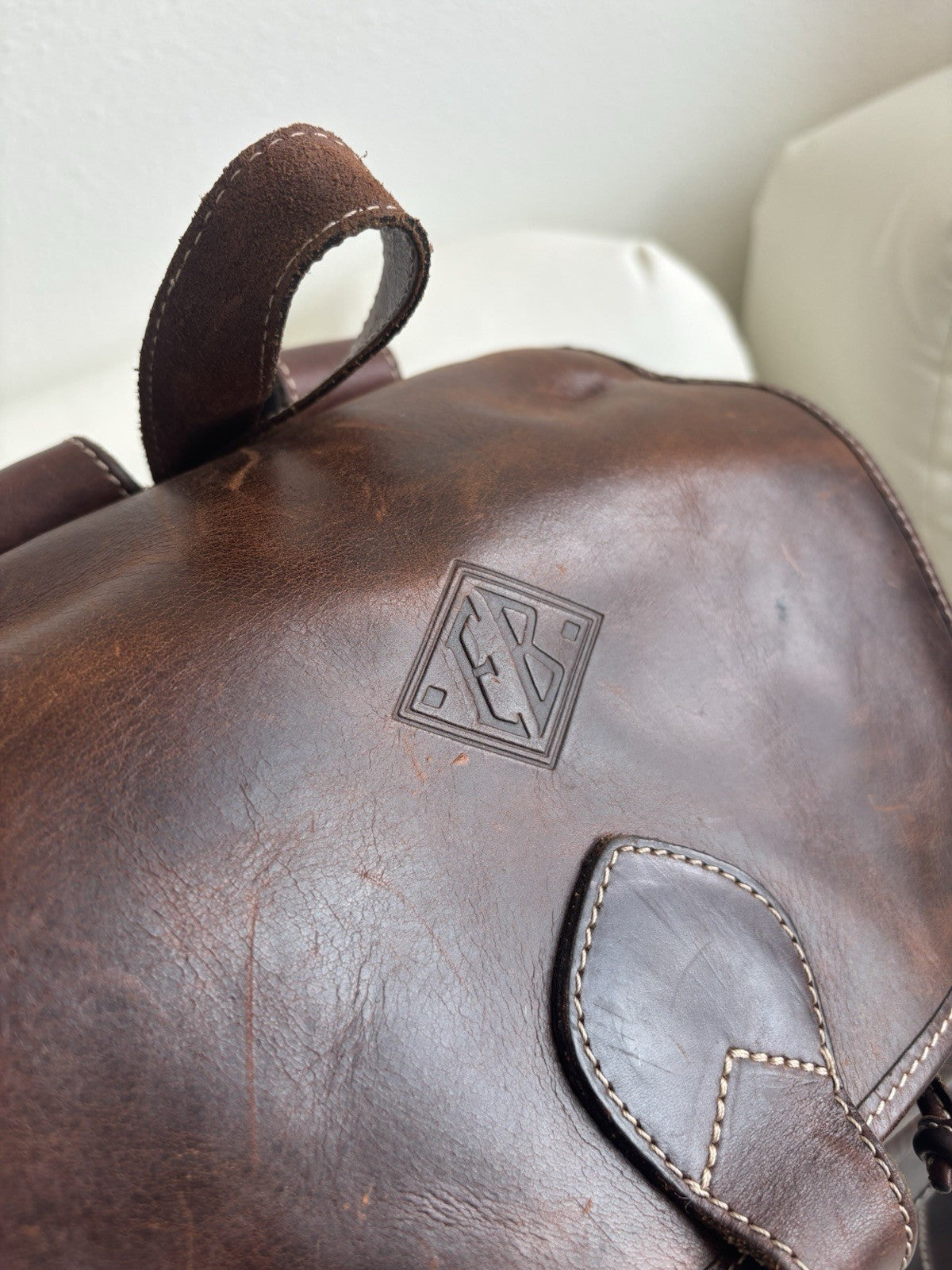 VINTAGE Classic Real Cow Hide Leather Backpack Daypack Brass Hardware Buckles