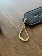 COACH Designer Hanging Bag Charm Fob Black Leather Tag & Gold Hardware Chain