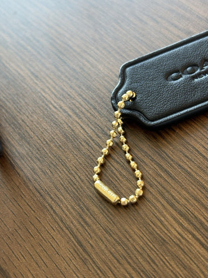 COACH Designer Hanging Bag Charm Fob Black Leather Tag & Gold Hardware Chain