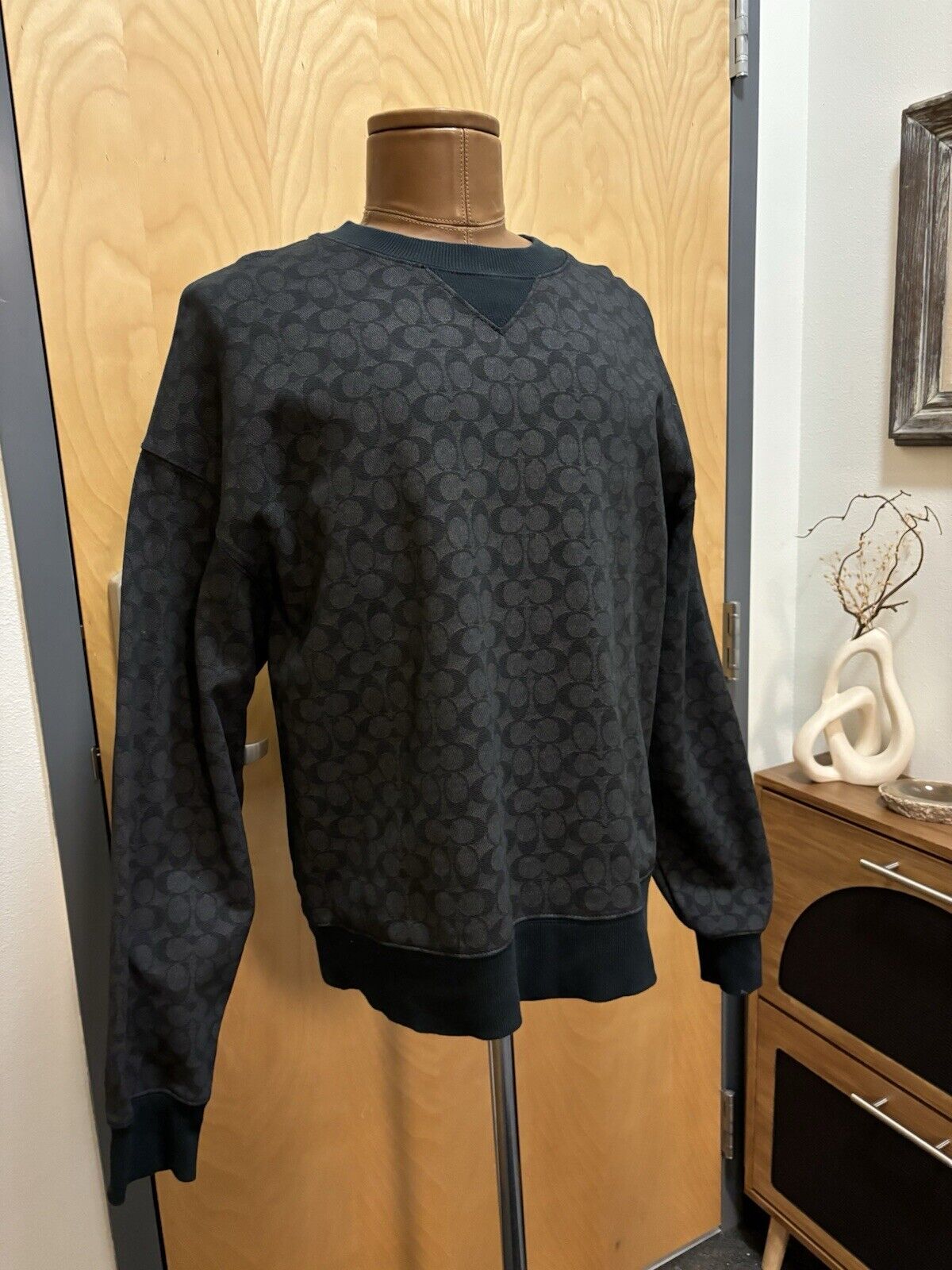 COACH Essential Crew Neck Sweater Classic Heritage Charcoal Gray Size M ($350)