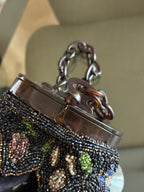 1920s ANTIQUE Art Deco Beaded Flapper Purse Tortoiseshell Frame Silk Evening Bag