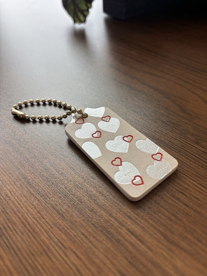 COACH Designer Hearts Red Silver Hanging Bag Charm Fob Chalk White Gold Hardware