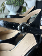 COACH Designer Tea Rose Black Glazed Leather Block Heel Pump Size 6 (org $195)