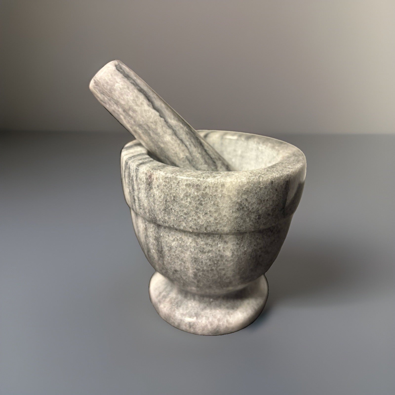 MARBLE Solid Stone Mortar & Pestle Herb Spice Grinder Kitchen 4x4.5 Gray/White