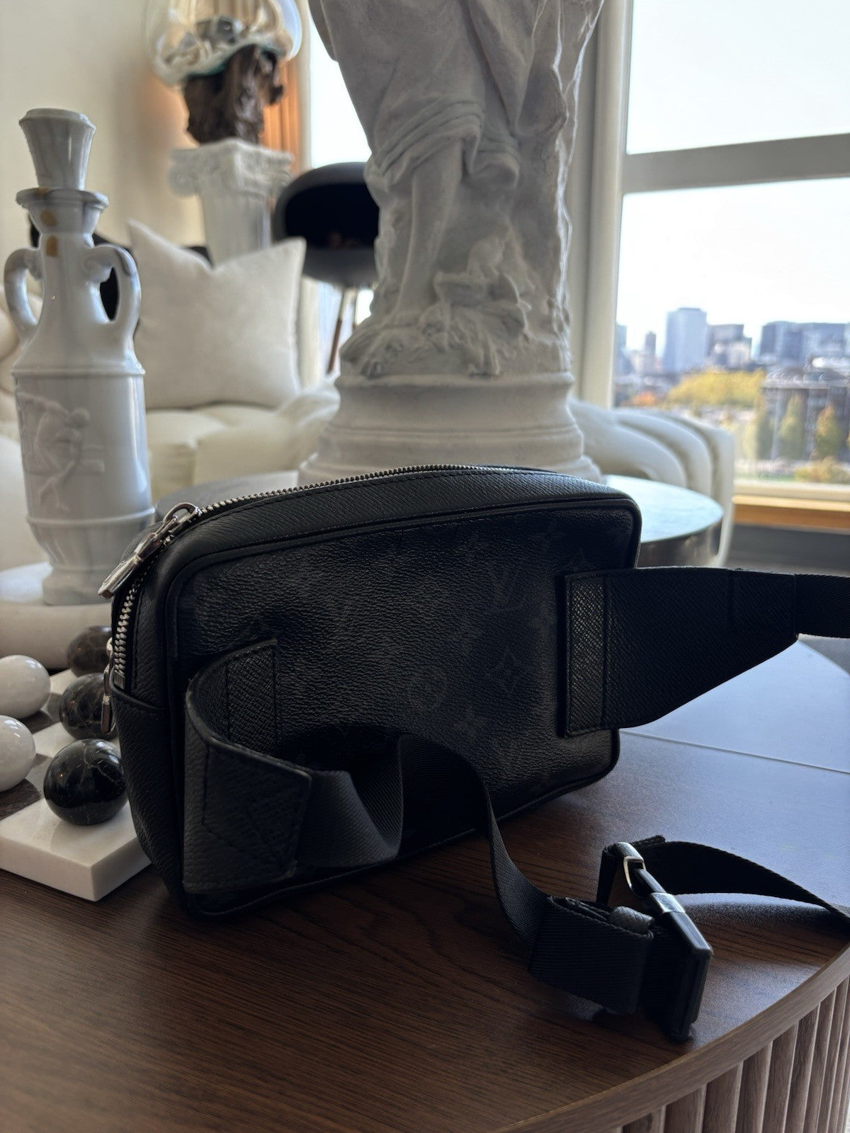 LOUIS VUITTON Authentic Monogram Eclipse Fannypack Designer Bum Bag Black Silver