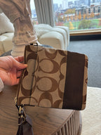 COACH Signature Jacquard Canvas Leather Trim Messenger Crossbody Bag Brown/Beige